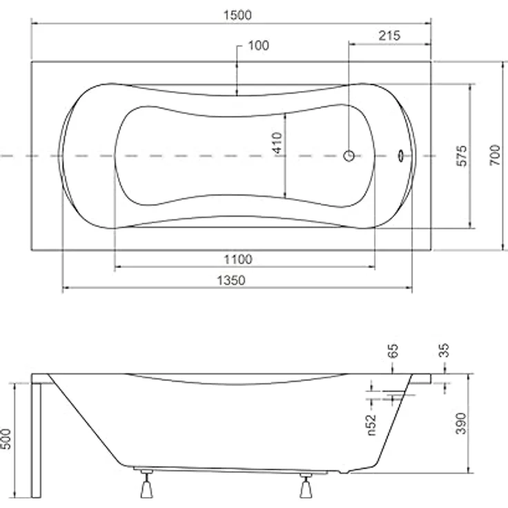 KOLMAN Badewanne ARIA Rechteck 150x70, Komplettset 4in1 mit AcrylSchürze, automatischem Siphon und Füßen, reinweiß, Premium Qualität – Bild 5