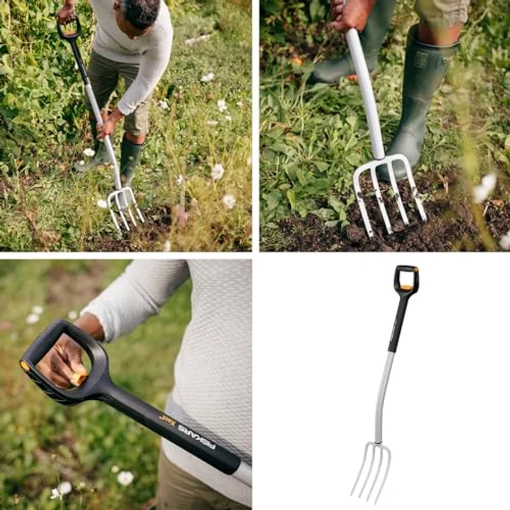 Fiskars Teleskop-Spatengabel, 4 Zinken, für harte steinige Böden, Länge 1,10 - 1,30 m, Borstahl, Schwarz/Silber, SmartFit, 1070717 – Bild 2