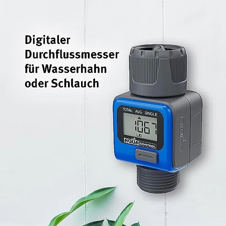 Digitaler Durchflussmesser für Wasserhahn oder Schlauch. 3/4-Zoll-Gewinde, misst Ihren Aufwand und spart Wasser, wenn Sie Ihre Pflanzen bewässern. Mit mehreren Funktionen. Knopfzelle im Lieferumfang – Bild 2