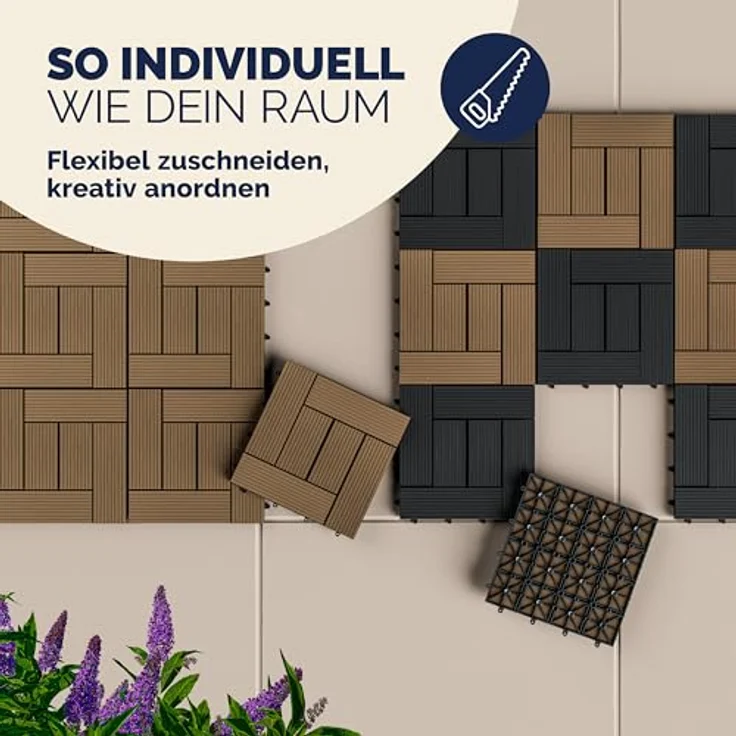 WPC Fliesen 1m²-4m² Terrassenfliesen Set Holzfliesen 30x30cm Balkon Pool Garten 44x Mosaik terrakotta 4250525379877 – Bild 8