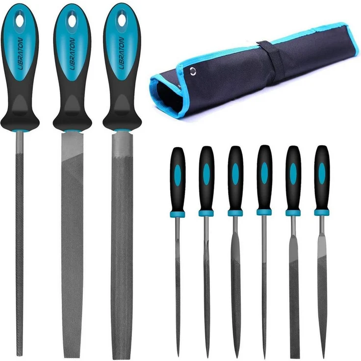 LuxusKollektion Werkstattfeilen Set, 9-teilig, Metall, ergonomische rutschfeste Griffe, Segeltuchtasche