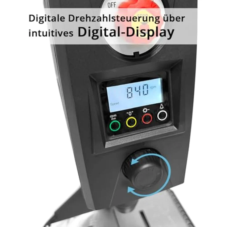 STAHLWERK Tischbohrmaschine mit Kreuzlinienlaser, 800 W Ständerbohrmaschine, digitale Drehzahlsteuerung 200 – 2.500 U/min, Schnellspannbohrfutter 1,5-13 mm, 90 mm Bohrhub, Digitaldisplay – Bild 4