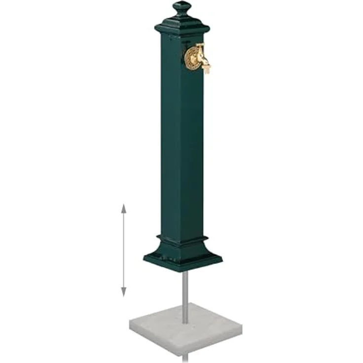 relaxdays Gartenbrunnen Standbrunnen Antik, nostalgisches Design in Dunkelgrün mit goldenem Wasserhahn, ideal für Garten und Terrasse – Bild 5