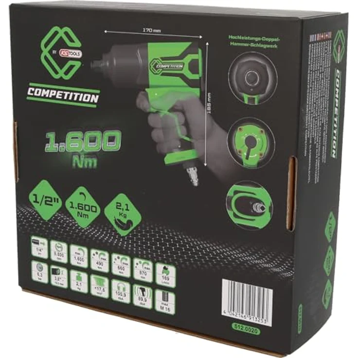 KS Tools 512.0020 COMPETITION 1/2" Hochleistungs-Druckluft-Schlagschrauber 1.600 Nm mit rutschfestem Soft-Grip-Handgriff, Umschalthebel und Doppel-Hammer-Schlagwerk – Bild 5