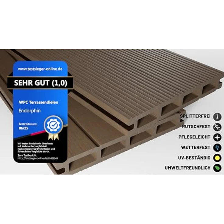 Endorphin Terrassendielen ® WPC Komplettset 30m², braune witterungsbeständige Dielen mit rutschfester Oberfläche und pflegeleichtem Klicksystem – Bild 4