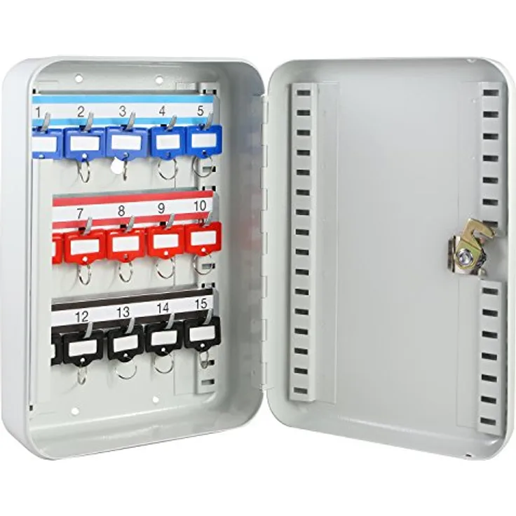 HMF Schlüsselkasten abschließbar, Schlüsselschrank klein | 15 Haken | 25 x 17 x 7,5 cm | Lichtgrau - Preisvergleich