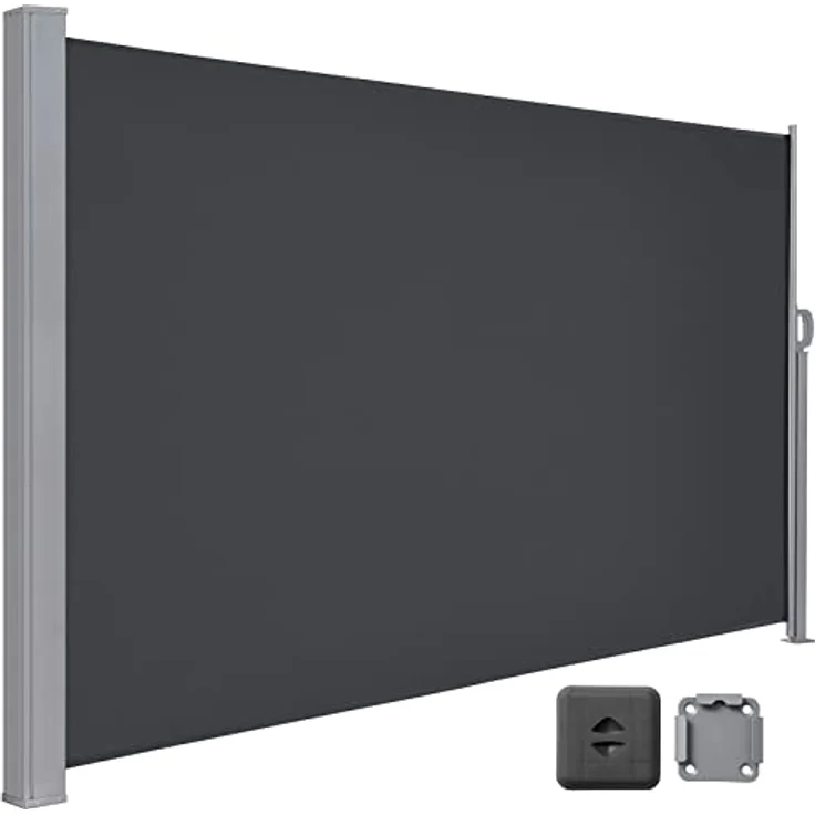 LARMNEE Seitenmarkise EBK1835TBP02, Rostbeständig, Ausziehbar 180 x 350 cm, Blickdicht, Wind- und Sonnenschutz, Anthrazit – Bild 1