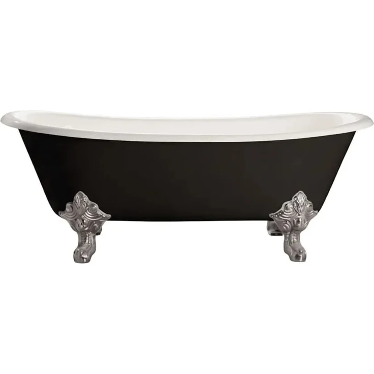 Rogier & Mothes Freistehende Gusseisen Badewanne Bradford, Schwarz, 180cm x 79cm, Doppelte Rückenlehne, Antibakterielle Oberfläche, Handbemalt