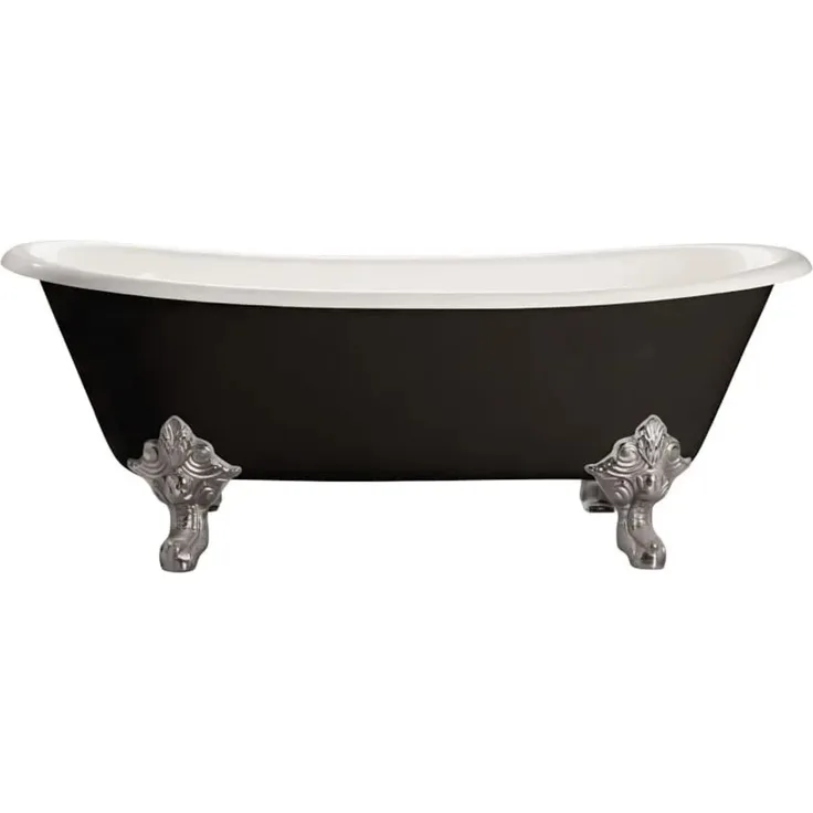 Rogier & Mothes Freistehende Gusseisen Badewanne Bradford, Schwarz, 180cm x 79cm, Doppelte Rückenlehne, Antibakterielle Oberfläche, Handbemalt