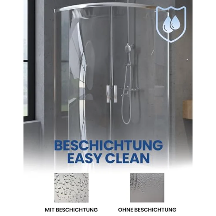 Badland Duschkabine + Duschwanne SET HELA VIDAR 90x90 cm, Halbrund, Transparentes Gehärtetes Nano Glas 6 mm, Weiß Steinoptik, inkl. Siphon und Montagezubehör – Bild 6