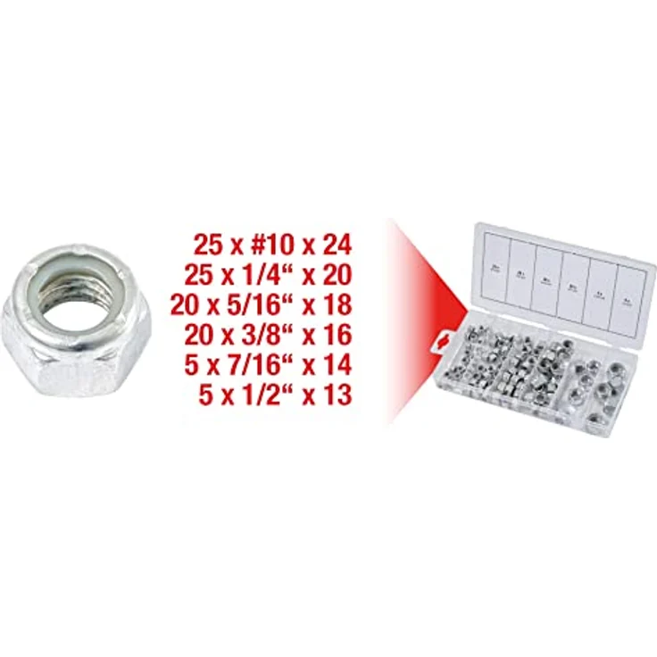 KSTOOLS Sortiment Muttern, selbstsichernd, UNC, 100-tlg, Lieferung im Kunststoffkoffer nach ISO 7040 – Bild 1