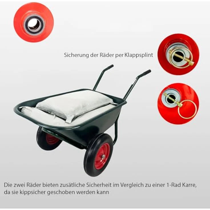 TRUTZHOLM Schubkarre 2 Rad Schubkarre Zweirad Karre Schiebkarre Gartenkarre 100l 160kg mit PU-Räder auf Stahlfelge – Bild 6