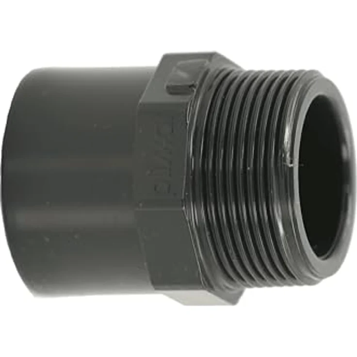 HAF PVC Fittings Übergangsnippel 50/63mm x 2", Klebemuffe/Klebestutzen x Außengewinde, graues PVC, PN16 für Rohrleitungssysteme – Bild 1