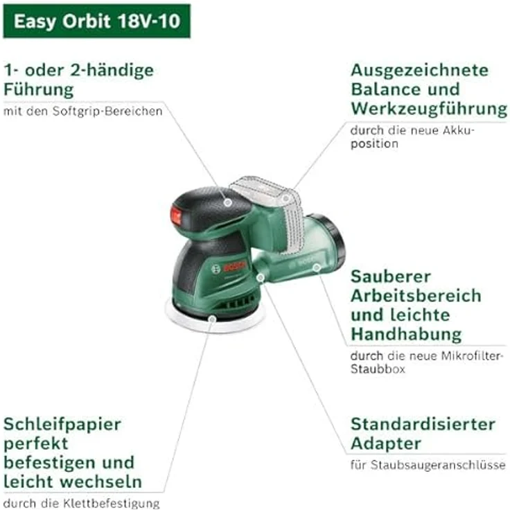 Bosch Home and Garden EasyOrbit 18V-10, Akku-Exzenterschleifer mit Mikrofilter-Staubbox und Syneon Technology – Bild 4