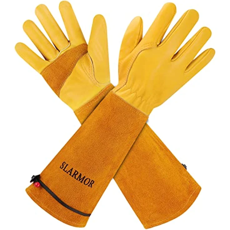 SLARMOR Gartenhandschuhe aus Leder, Dornensicher für Rosen, mit Unterarmschutz, lange Rindsleder Arbeitshandschuhe für Herren und Damen – Bild 1