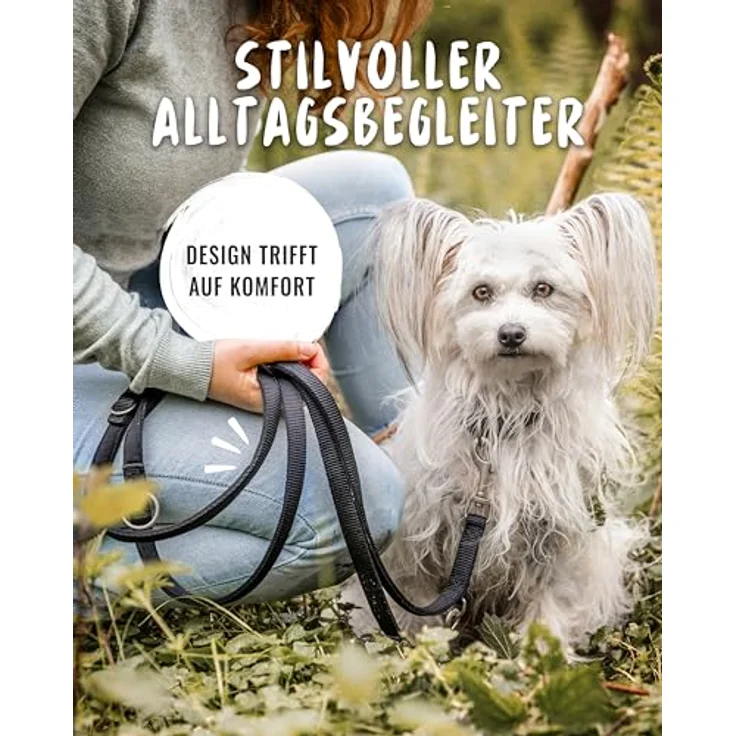 Rudelkönig Führleine Bella, 2,30m verstellbare gepolsterte Hundeleine für kleine Hunde, schwarz, leicht und robust – Bild 5