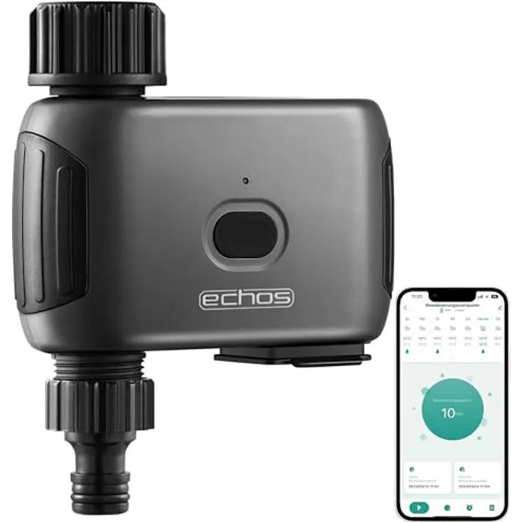 echos Bewässerungscomputer Eco-4103, 15m Reichweite, Wochentimer, wetterangepasste Steuerung, IP55, Alexa/Google kompatibel