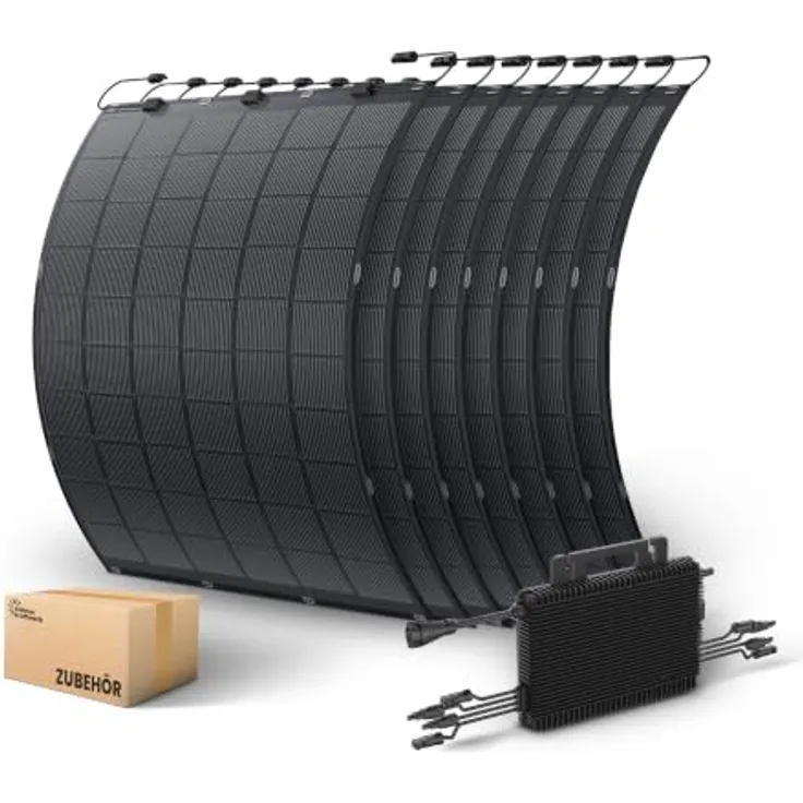 Kleines Kraftwerk Flex Balkonkraftwerk 1800 W, 8 x 225 W flexible Monokristallin-Solarmodule mit Mikrowechselrichter und Solarkabel