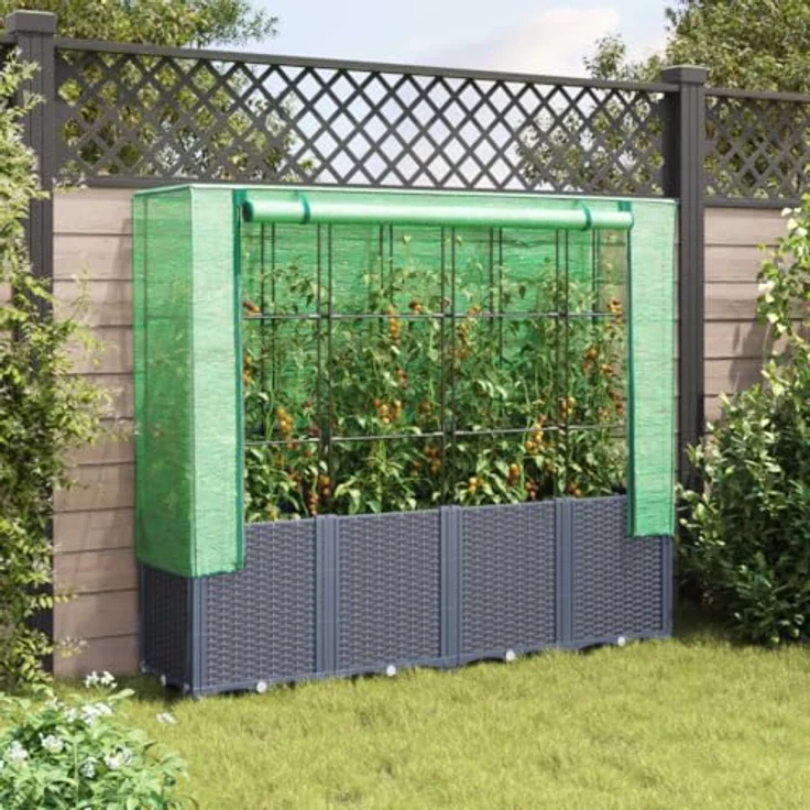 vidaXL Hochbeet mit Gewächshaus-Aufsatz Rattan-Optik 160x40x153 cm, Stabiler Rahmen, wasserfeste Abdeckung, Rattan-Look – Bild 4