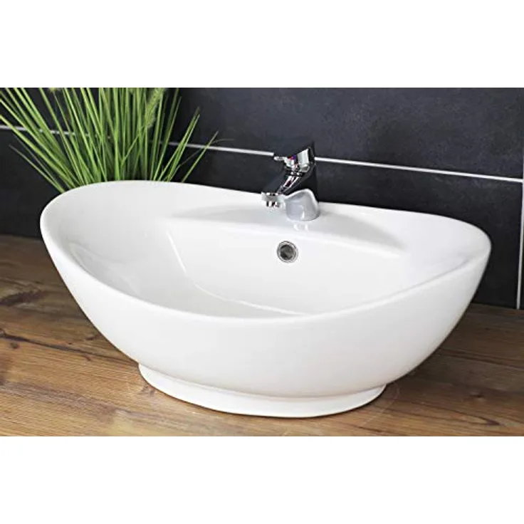 Arnusa Aufsatzwaschbecken 60x40 Oval Weiß aus Sanitärkeramik, für Standard DIN Ablaufgarnituren geeignet - Preisvergleich