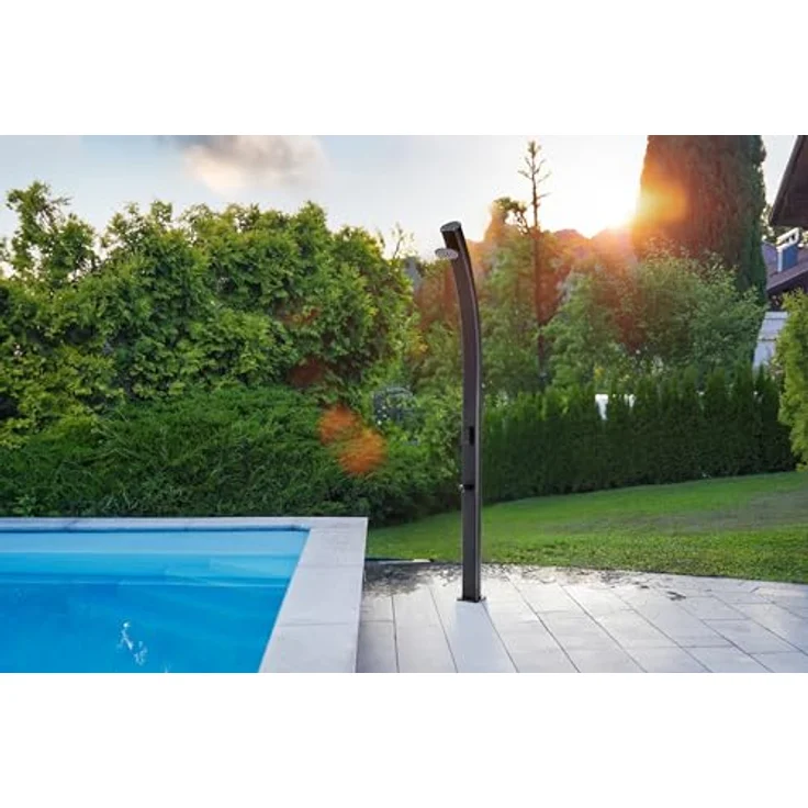 Steinbach Solardusche "Compact", 25 l Aluminiumtank, Kalt-Warmwasser Drehventil, platzsparend, 15,40 x 15,70 x 221,40 cm – Bild 2