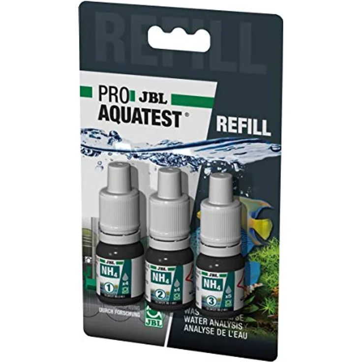 JBL Wassertest-Nachfüller, Für Süß-/Meerwasser-Aquarien und Teiche, ProAquaTest NH4 Ammonium Refill, 3 Stück
