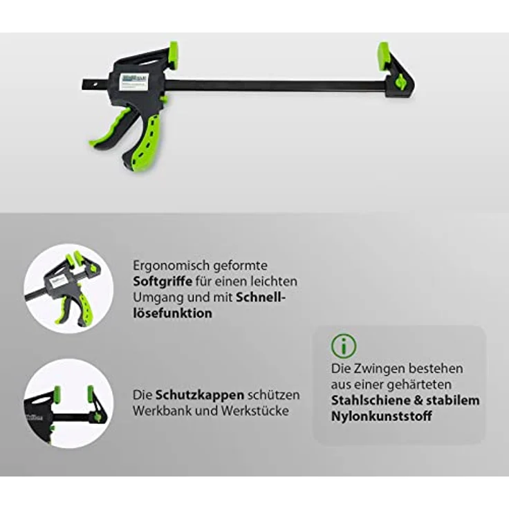 TrutzHolm 5x Einhandzwinge für z.B. Türrahmen 5er Set mit Soft-Grip-Griffen 60x900 mm – Bild 4