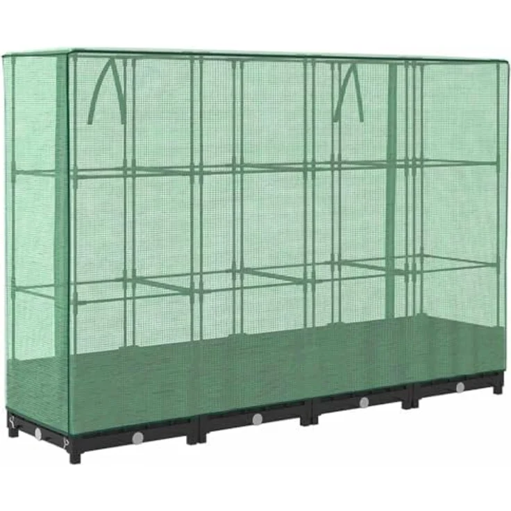 vidaXL Hochbeet mit Gewächshaus-Aufsatz Rattan-Optik 160x40x123 cm schwarz - Stabiles Eisenrohr-Rahmen, wasserfeste Abdeckung, Rattan-Look – Bild 9