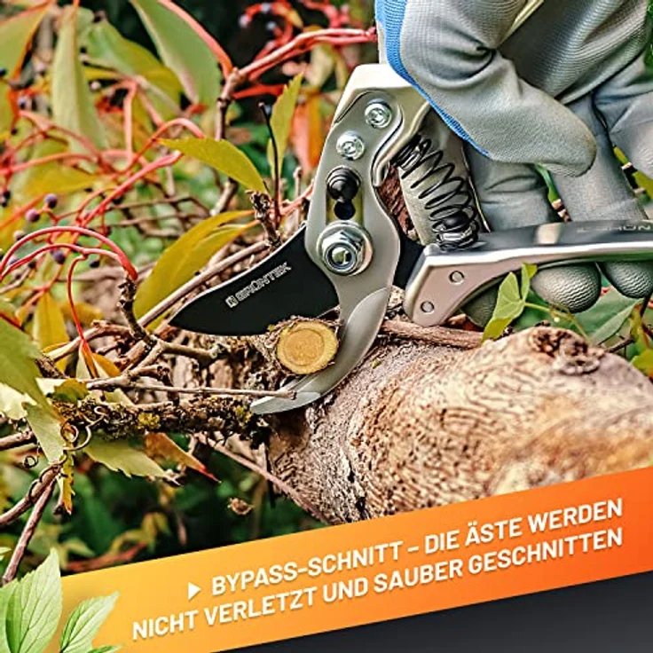 GRÜNTEK Gartenschere SILBERSCHNITT, geschmiedete Bypass Schere mit 65 mm Klinge, 2 Federn, Ergo-Griffe, Schnittstärke bis 22 mm – Bild 5