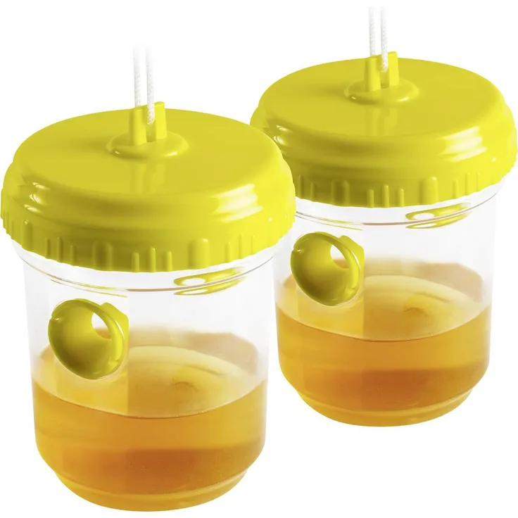 Gardigo Wespenfalle 66645INT, Transparent und Gelb, 2er Pack, Ø 9.5cm x H 12.7cm, mit Lockstoff für effektiven Wespenschutz