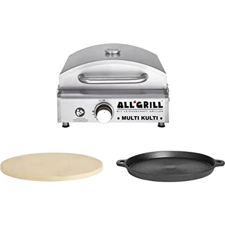 Allgrill MULTI-KULTI Set 1 zündgesichert - Gasgrill + Pizzastein + Gusspfanne