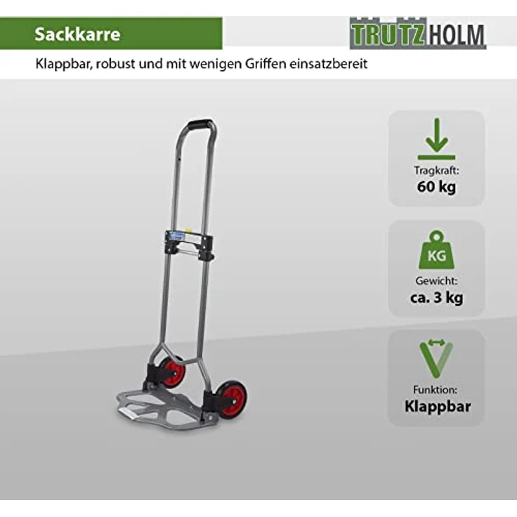 TRUTZHOLM Sackkarre höhenverstellbar, klappbar 60 kg – Bild 3