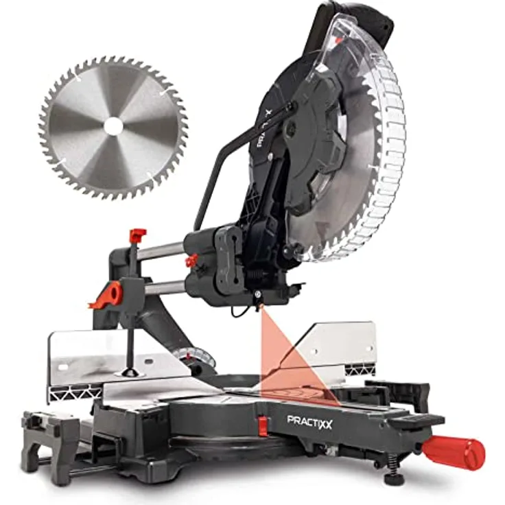 Practixx Kappsäge PX-KZS-305PA Kappzugsäge mit Laser und Softstart, 48° neigbarer Sägekopf - 2000W (Blau)