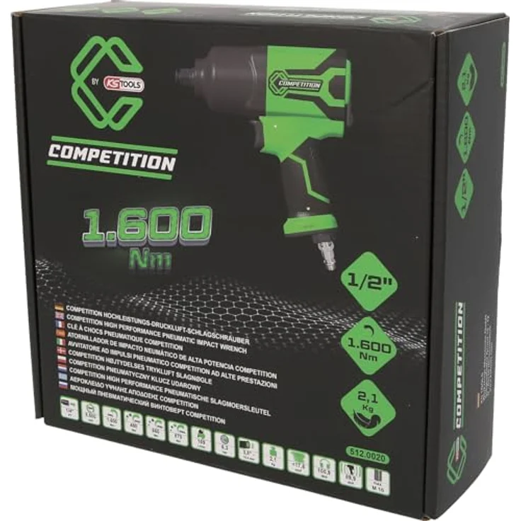 KS Tools 512.0020 COMPETITION 1/2" Hochleistungs-Druckluft-Schlagschrauber 1.600 Nm mit rutschfestem Soft-Grip-Handgriff, Umschalthebel und Doppel-Hammer-Schlagwerk – Bild 4