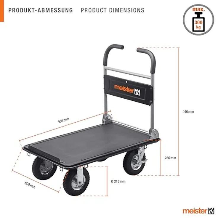 Meister Transportwagen Super Cross-Over, klappbar, 910 x 610mm, Tragkraft 300kg, Luftreifen – Bild 2