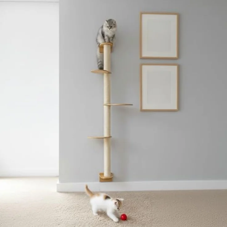 EYEPOWER Wandkratzbaum Luna, 175 cm mit 3 Plateaus aus Massivholz, stabile Wandmontage, 100% Sisal, ideal für Katzen zum Klettern und Kratzen – Bild 3