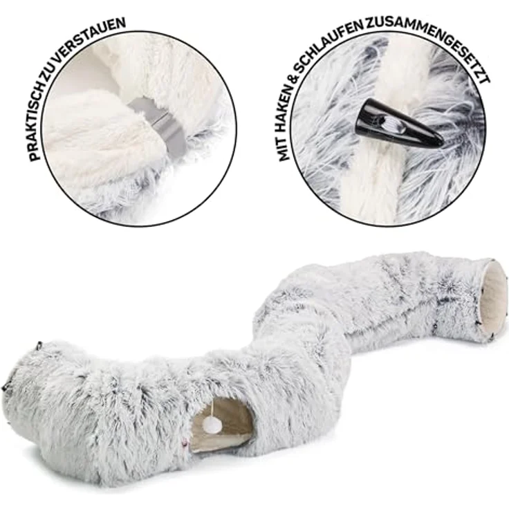 CanadianCat Company | Katzentunnel CUBI - XXL eckiger Tunnel inkl. Liegekissen | grau | für große Katzen geeignet – Bild 4