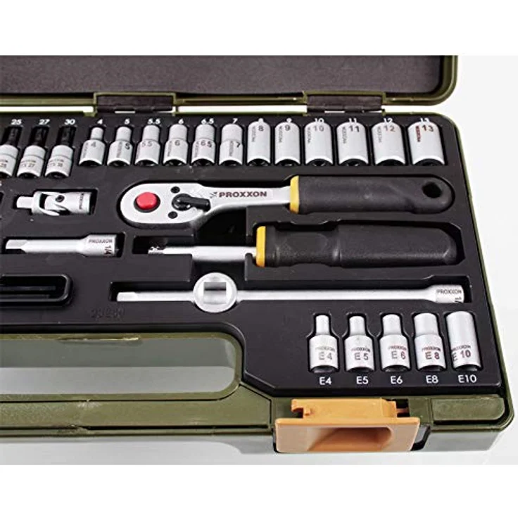 PROXXON INDUSTRIAL Bohrer- und Bitset 23280, 50-teiliges Feinmechanikersatz mit Knüppelratsche, CrV-Stahl und kompaktem Kunststoffkoffer – Bild 4