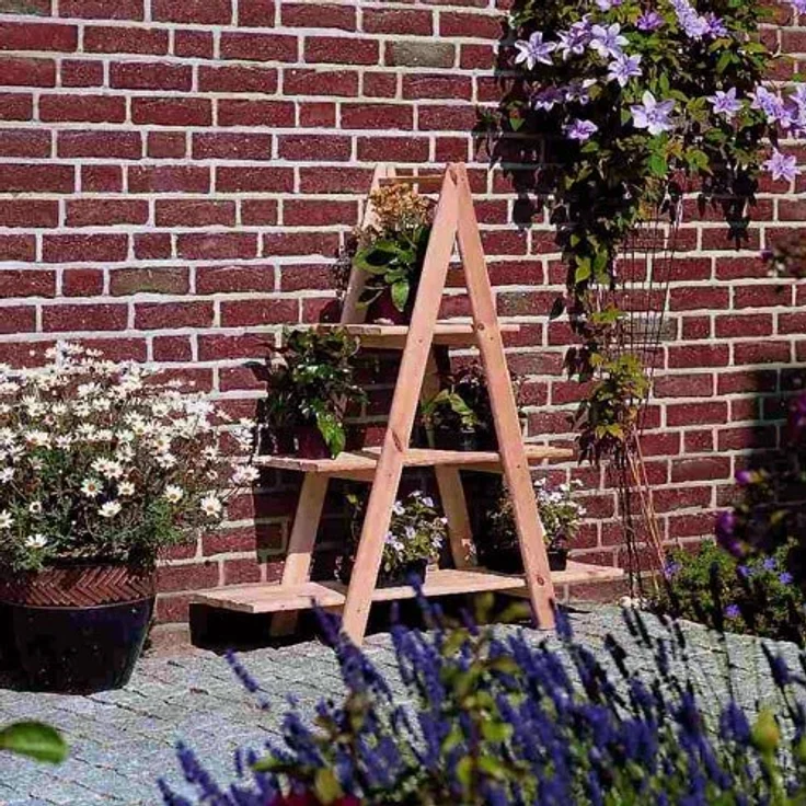 Promadino Blumenständer Blummentreppe, BxTxH: 101x31x113 cm, aus robustem Holz, naturfarben, frost- und witterungsbeständig – Bild 3