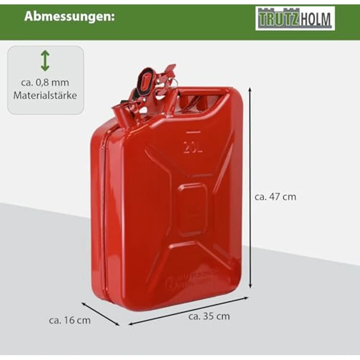 TRUTZHOLM Metallkanister 20l Benzinkanister rot, mit flexiblem Ausgießer und Halterung, korrosionsbeständig, UN-zugelassen – Bild 3