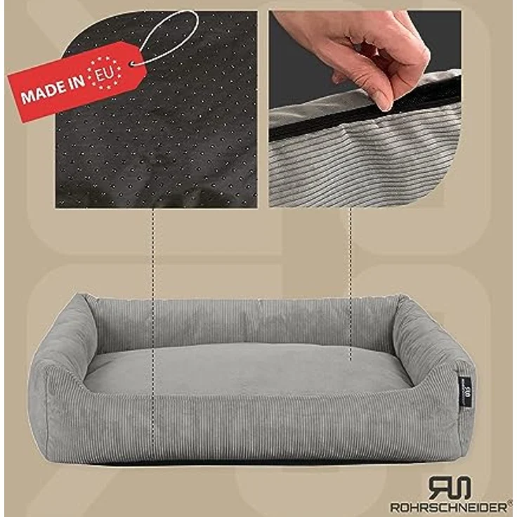 Rohrschneider Katzenbett Cordstoff mit Spielkugelset (Grau, feiner Cordstoff) – Bild 2