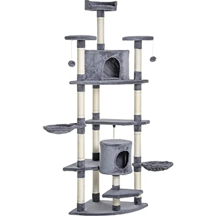 Pawhut Katzenbaum Ecke Kratzbaum Spielbaum Katzenkratzbaum Katzen Kletterbaum Hellgrau 200 cm