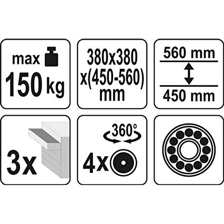 YATO Profi XXL Werkstatthocker, höhenverstellbar 450-560 mm, 3 Stahlschubladen, schwenkbar 360°, 4 Gummiräder, stabile Stahlkonstruktion, Tragfähigkeit 150 kg – Bild 6