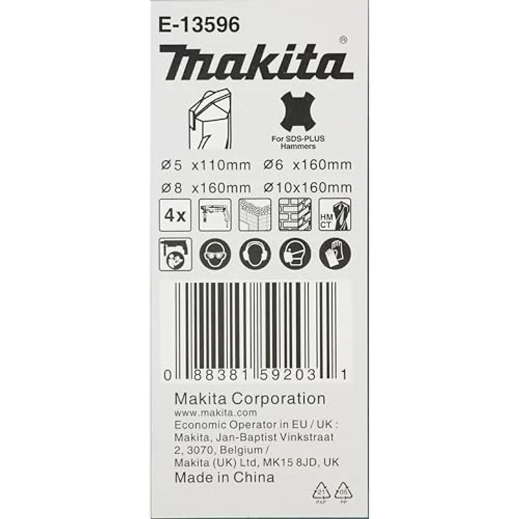Makita E-13596 Centering tip SDS-PLUS Hammer-Bohrer-Set 4-teilig in Aufbewahrungsbox, Ø 5-10 mm, ideal für Beton und Mauerwerk, Zweischneider, mit Zentrierspitze – Bild 4