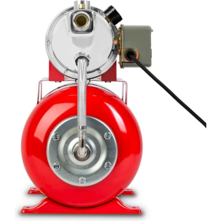 EBERTH DW26-HWW750/24 Hauswasserwerk, 3600 L/h Förderleistung, 750W Pumpe mit Druckschalter für Automatikbetrieb, 9 m Ansaughöhe, Edelstahl und lackiertes Aluminium – Bild 4