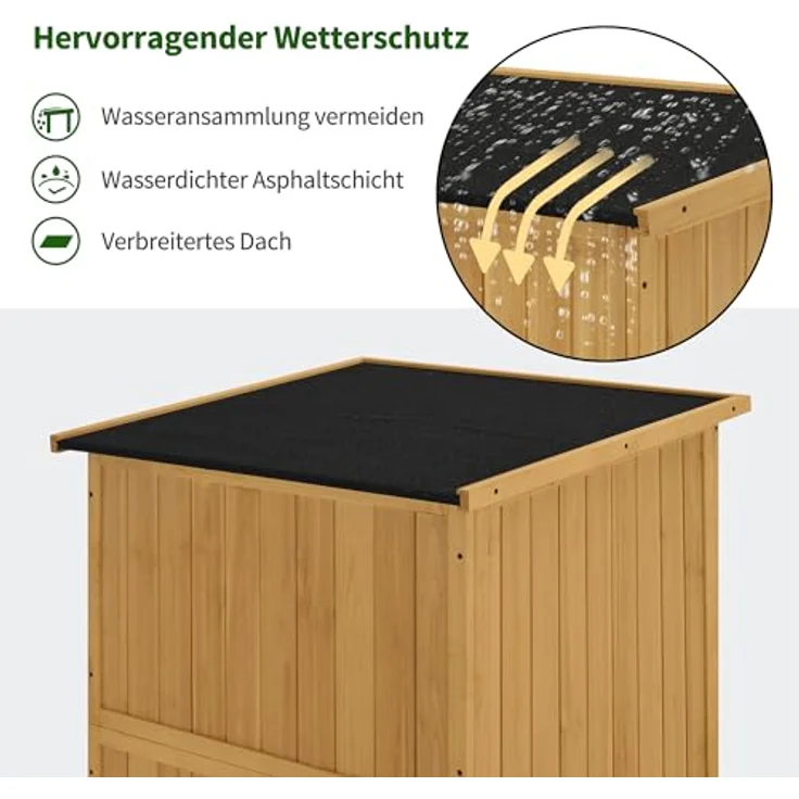 M MCombo Gartenschrank Holz, Gartenhaus Klein Wetterfest, Outdoor Gerätehaus Geräteschuppen, für Außenbereich Balkon Terrasse, 55×90×169cm, 0878D (Natur) – Bild 4