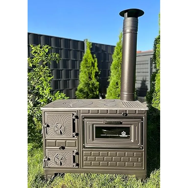 Homeparadise Outdoor-Küchenofen Terrassenofen Kuzine Soba/Gartenküche Holzofen Ofen mit Holzkohle (Brennkammertür: Guss), Schwarz / Anthrazit