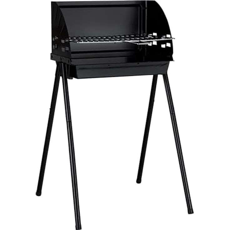 Haushalt International Grill Standgrill Holzkohlegrill mit Windschutz 64256, ideal beim Picknick, Camping, höhenverstellbarer Grillrost - Preisvergleich – Bild 1