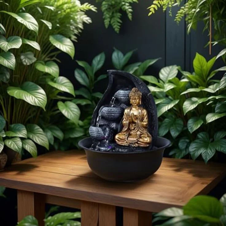 Zen Light Praya Zimmerbrunnen mit Pumpe und LED-Beleuchtung, Kunstharz, Einheitsgröße – Bild 9
