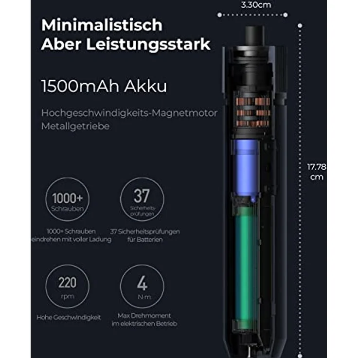 HOTO Akkuschrauber 12-in-1 Set, 4 N.m Elektrischer Schraubendreher mit LED-Licht, 3.6 V, 1500 mAh USB-C, S2-Stahl Bits, schwarz – Bild 5